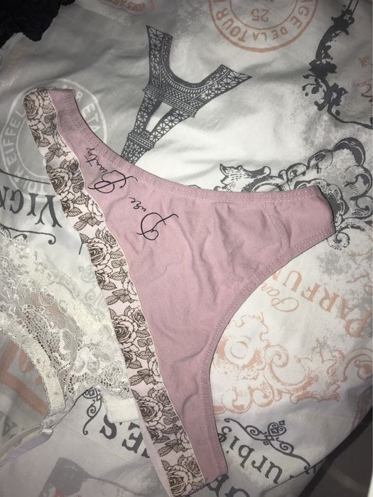 Білизна: стрінги труси чорні та бюстгалтер білий зі стразами все б/у