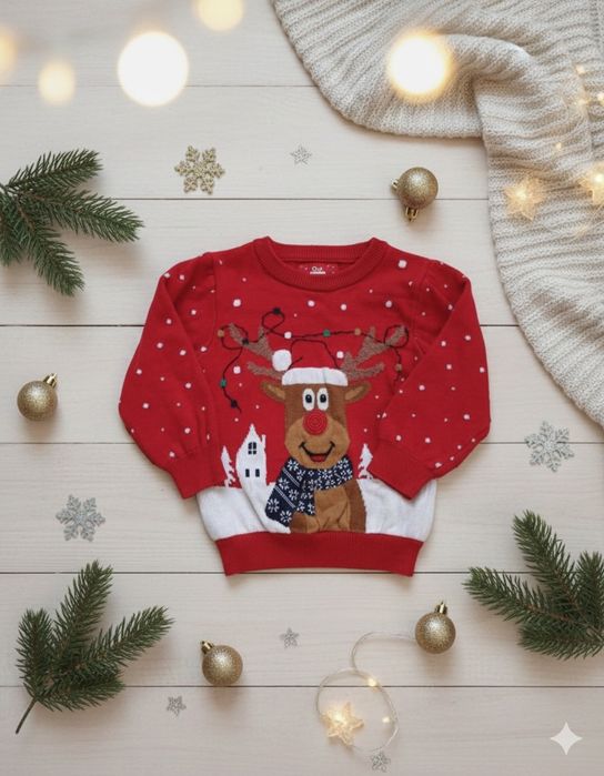 Детские новогодний красный свитер на мальчика 12-18 месяцев Primark