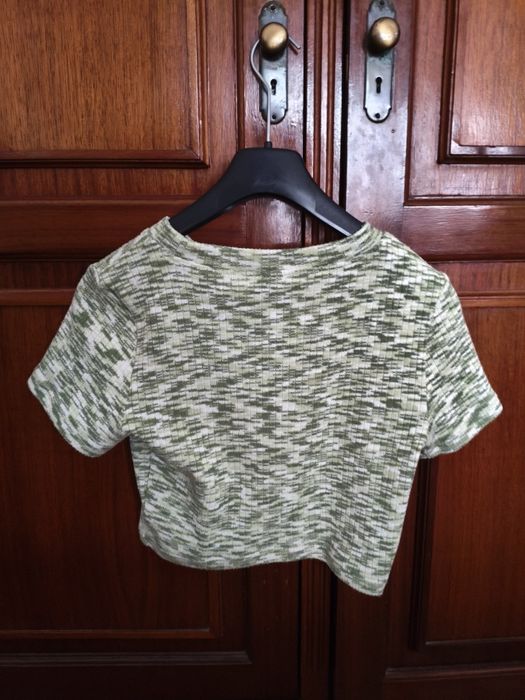 Crop top verde efeito tropa M H&M
