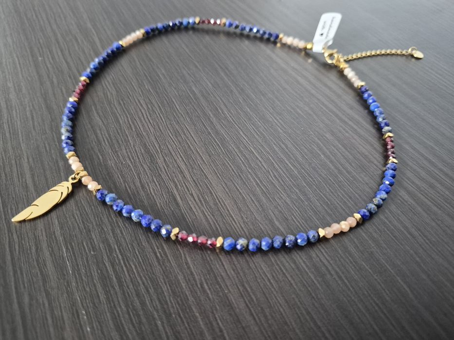 Naszyjnik choker lapis lazuli granat kamień słoneczny
