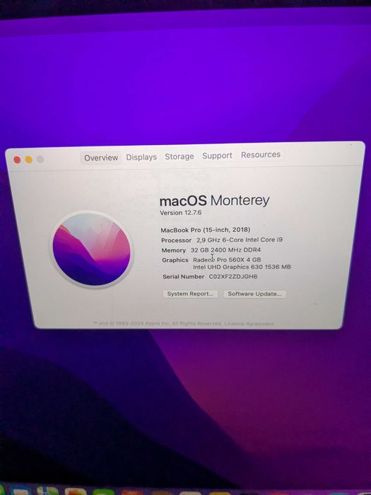 MacBook Pro A1909 / 2018 / 15" / i9 2.9GHz / 32GB /  512GB