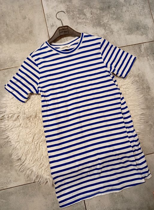 H&M Mama sukienka ciążowa w paski biało -niebieska  rozmiar S