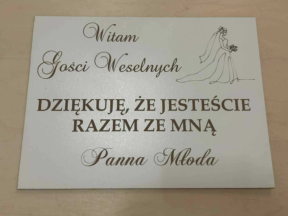 Tablica powitalna Witam Gości Weselnych Panna Młoda biała  37x50 cm