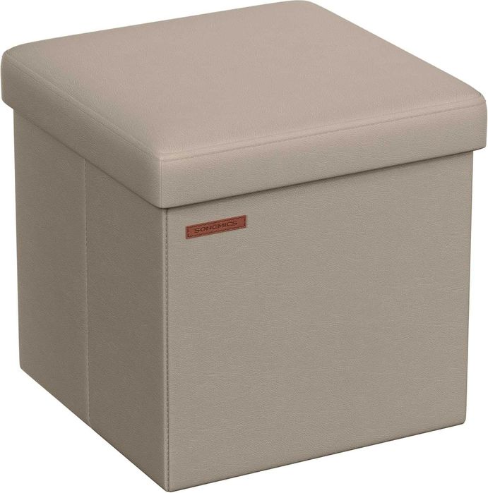 Pufa składana ze schowkiem 38x38 cm skóra ekologiczna kolor camel