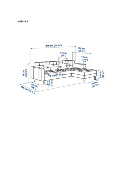 Sofá 3 lugares, c/chaise longue - Verde Claro