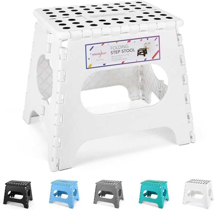 Drabinka, Składane Krzesło Niskie 28 cm, Antypoślizgowe, Białe