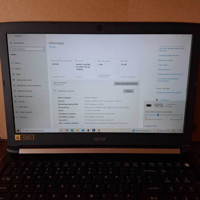 Laptop Acer Aspire 5 stan techniczny i wizualny idealny