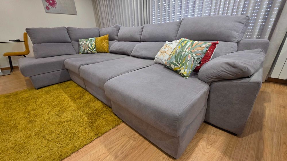 Sofá de Canto Chaise Longue Cinza