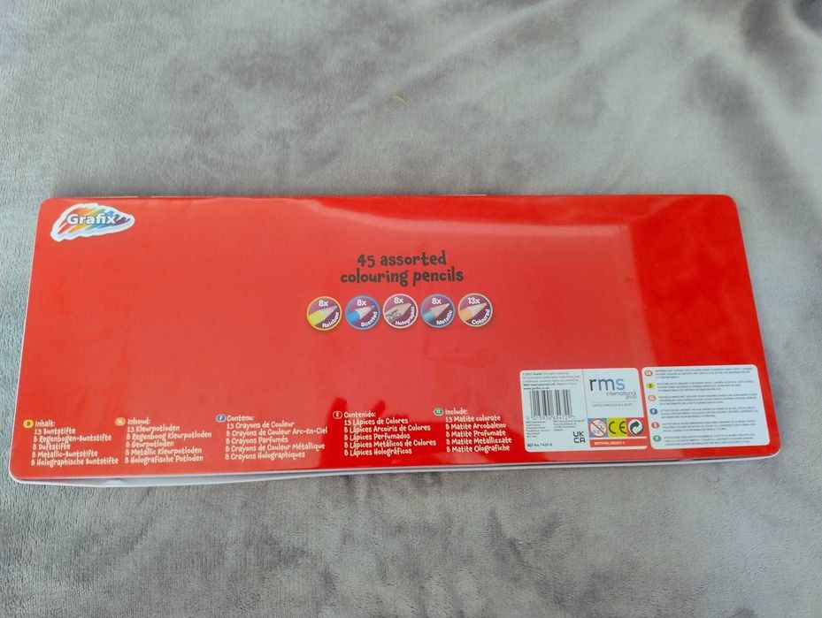 45 lápis de cor em caixa de latão - estojo retangular em lata - NOVO