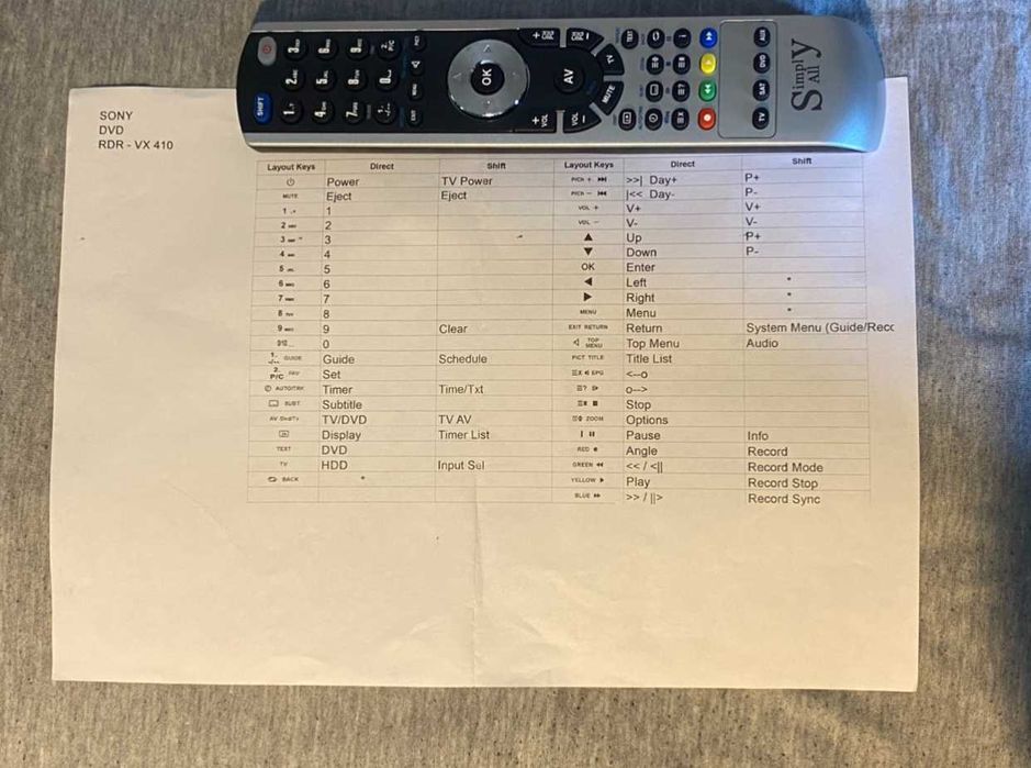 Comando para Sony DVD RDR VX 410.64171741991171121