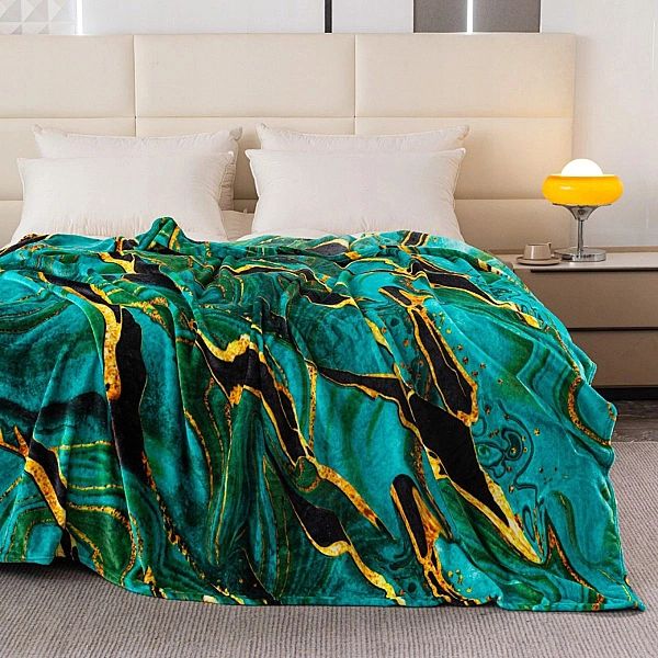 KOC NARZUTA 160x200 na łóżko kapanę MIKROFIBRA Inger ZIELONY marmur