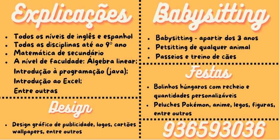 explicações / babysitting / petsitting