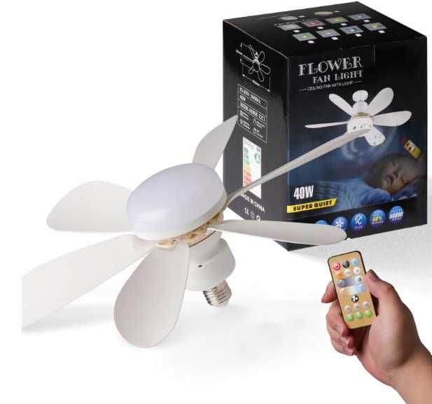 Lampa wisząca z wentylatorem biała LED 30W