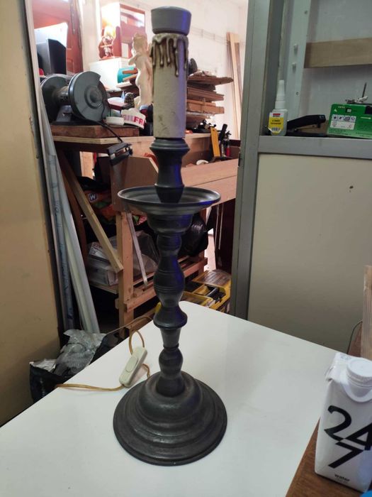 Very old tin candlestick, 55 cm in height