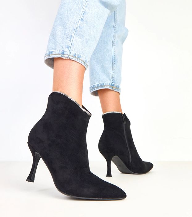 Czarne botki damskie z cyrkoniami Silvia