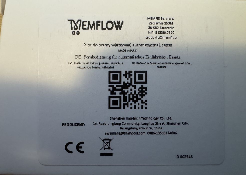 Pilot do bramy Nice samokopiujący