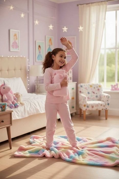 KOC TĘCZOWY 190×200 KOCYK RAINBOW Prezent na święta dla dziewczynki