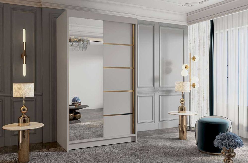 Szafa przesuwna 100cm AMIS 3 garderoba złote dodatki