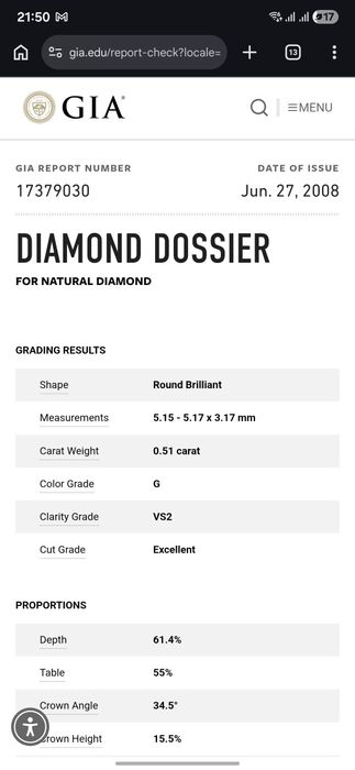 Серьги пусеты из белого золота 750 пробы с бриллиантами по 0.51ct  GIA