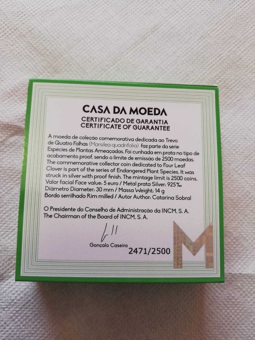 Moeda Prata Proof O Trevo de Quatro Folhas