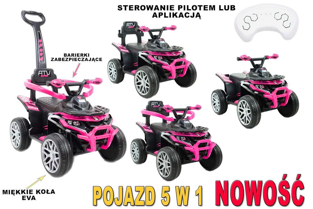Quad, Jeździk dla dzieci na akumulator, Pojazd 5 w 1 Pilot koła eva!