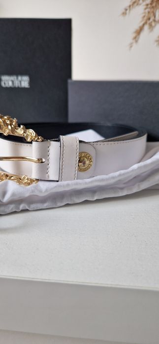 Pasek biały versace  złota klamra