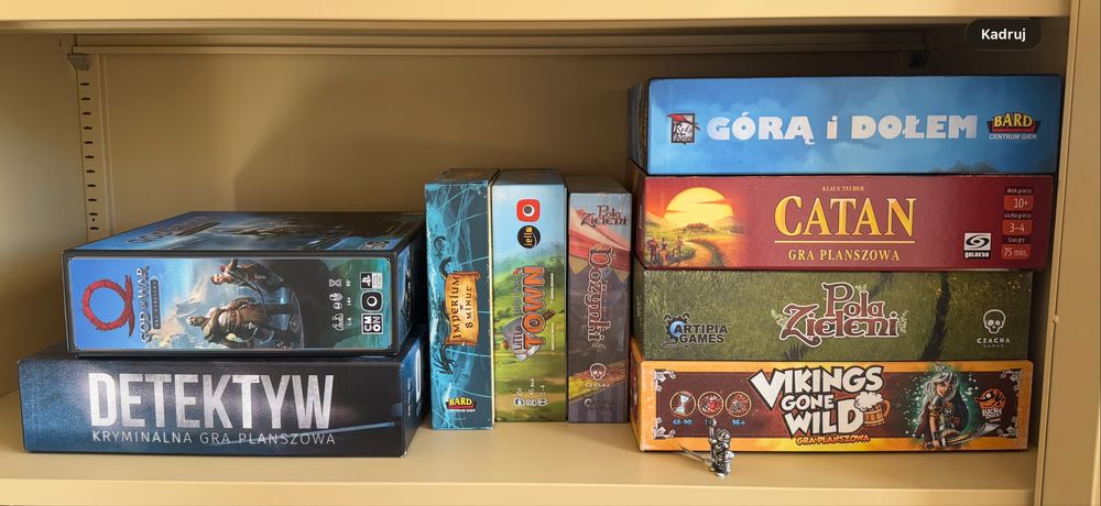 Gry planszowe God of war, Detektyw, Pola Zieleni, Catan, Górą i dołem, Vikings Gone Wild, My litttle town, Imperium w 8 minut