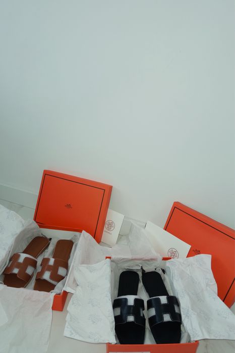 Тапки HERMES чорні/коричневі