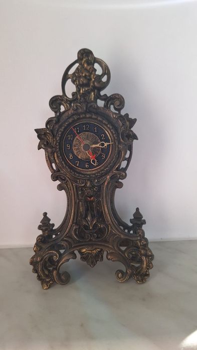 Zegar stojący mosiężny antyk kominkowy