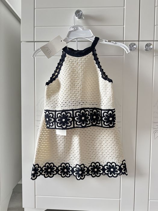 Szydełkowy komplet Zara r.122 nowy bluzka i spódnica