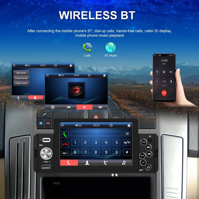 Rádio 1din com Visor 5 polegadas HD Bluetooth MirrorLink Equalizador