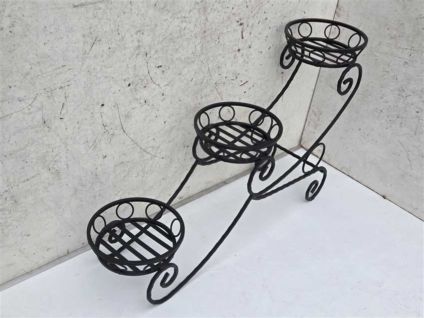 KWIETNIK STALOWY NA 3 kwiaty doniczki czarny