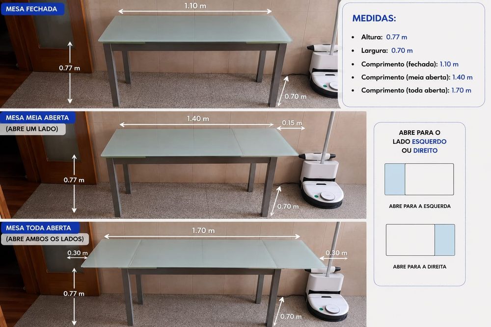 Mesa com tampo em vidro