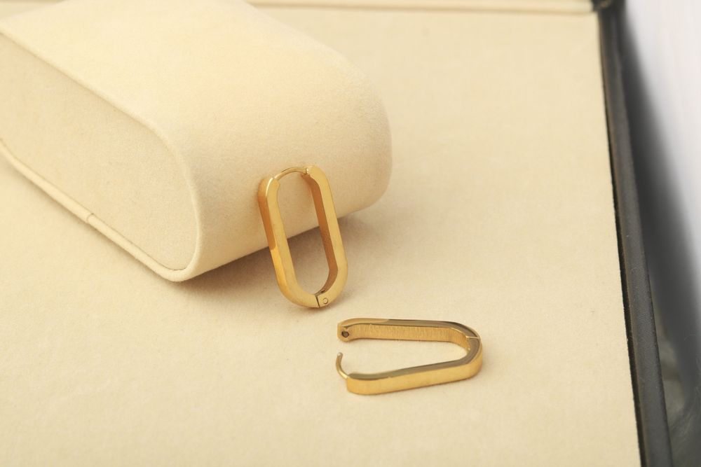 Kolczyki stal nierdzewna nowe zlote owalne