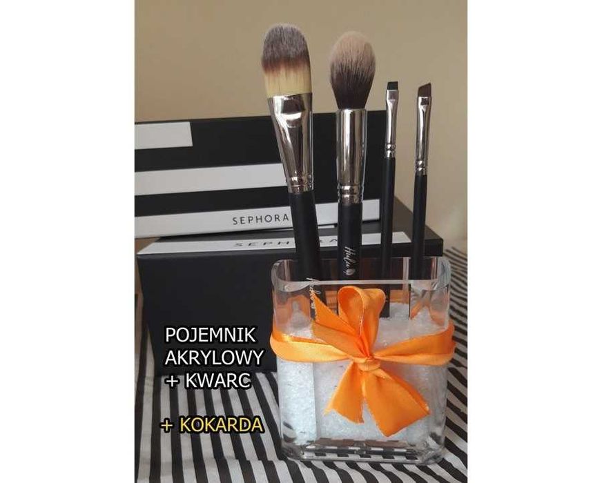 Pojemnik kubek na pędzle + kwarc barwny + kokarda