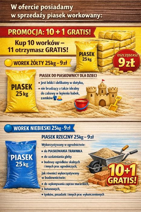 Piasek do piaskownicy piach workowany piasek płukany do trawnika