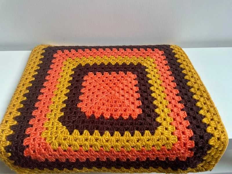 Dziergana poszewka na poduszkę, 40x40cm, PRL, vintage