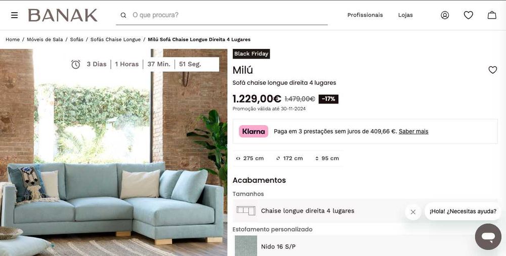 Sofá 4 lugares com chaise longue