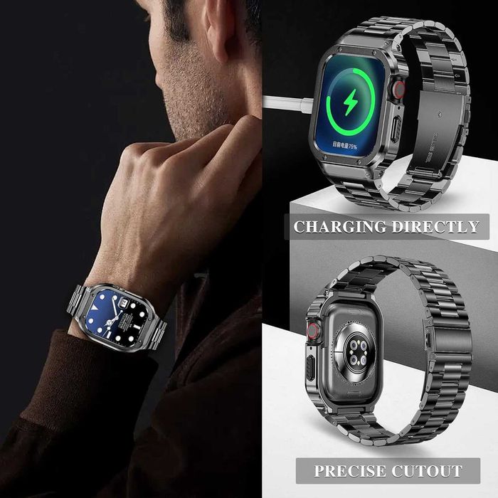 Pasek HASLFM z kopertą do Apple Watch 45mm (9/8/7) gwiezdna szarość #04