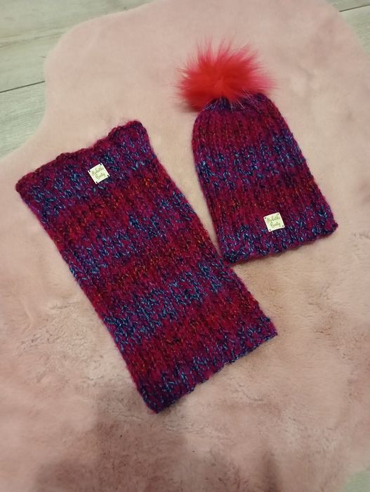 Zimowy komplet czapka i komin rękodzieło