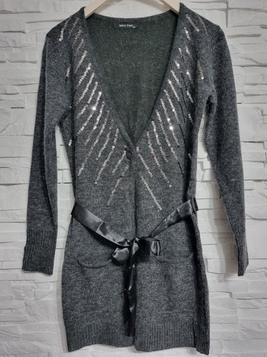 Kardigan sweter cekiny kaszmir angora wełna