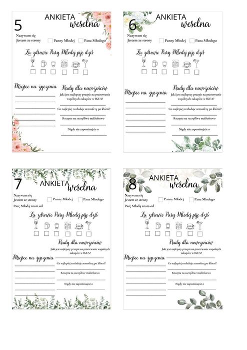 Ankiety weselne 10szt