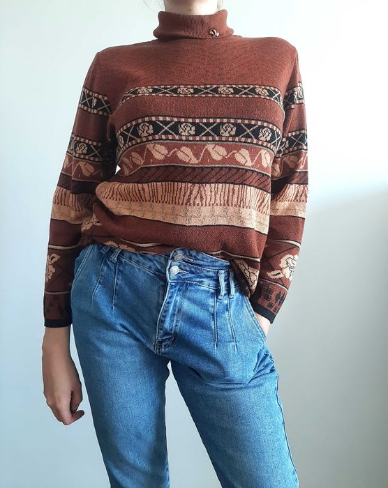 Brązowy Vintage sweter M/L