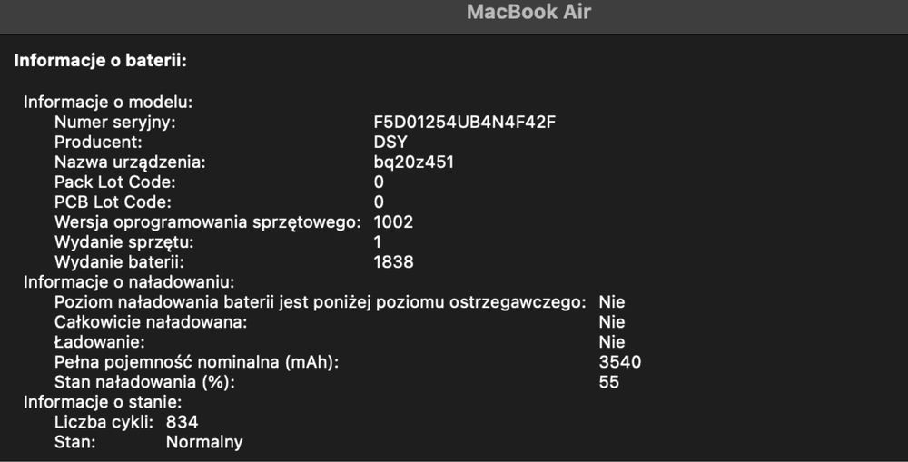 Macbook air i3 2020r apple retina 256gb 13cali bdb stan