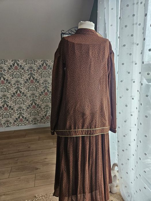 Vintage komplet damski retro spódnica i koszula brązowy XL