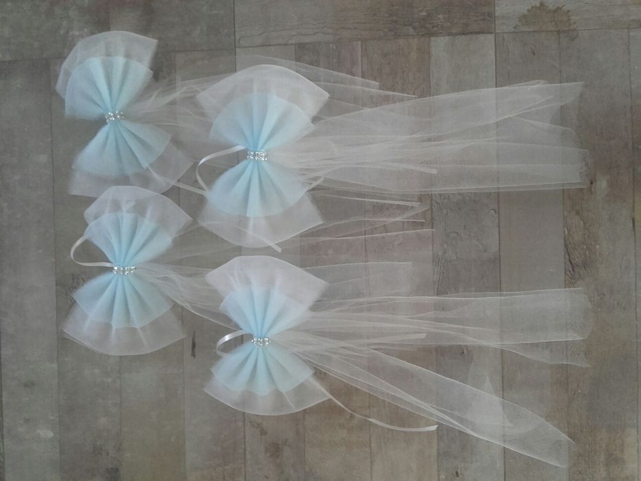 Tiulowe kokardy dekoracyjne na ślub i wesele, różne kolory i wielkości