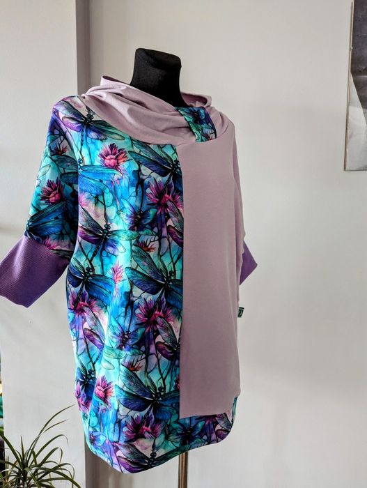 Auri&Lili nowa wiosenna bluza oversize w ważki handmade L 40