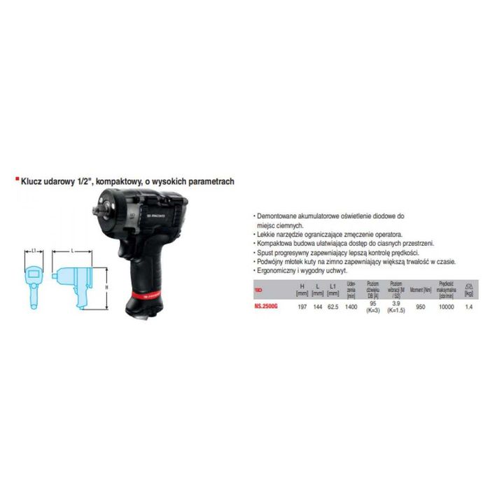 NS.2500GPB Kompaktowy klucz udarowy 1/2" 950Nm Facom PROMOCJA!!!
