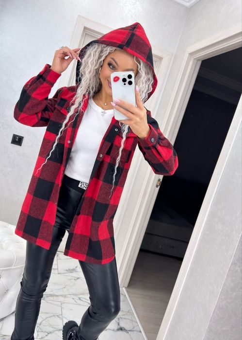 Тепла сорочка у клітинку з капюшоном. Розміри 42до58.Рубашка в клетку