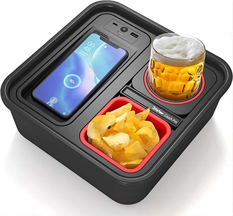 COUCH BUDDY Organizer na przekąski i napój z bezprzewodowym powerbank